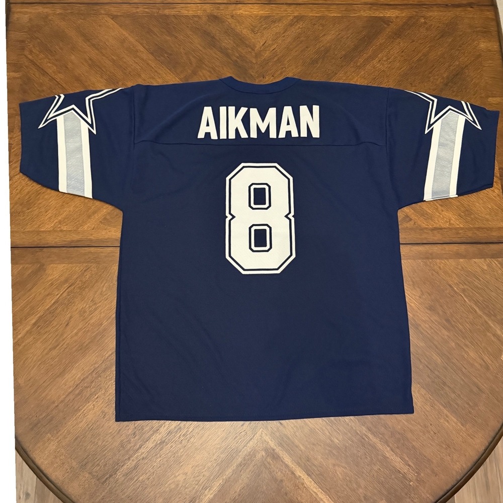 Vintage Dallas Cowboys Troy Aikman Logo 7 Jersey Navy Blue Mens Large NFL #8 - Picture 2 of 5